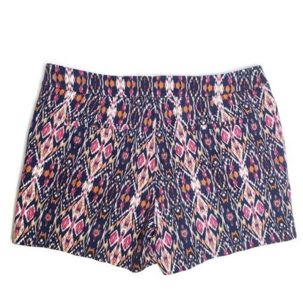 British Khaki Womens Ikat Print Shorts Size 6 Cotton navy pink calidascope boho - Picture 2 of 5